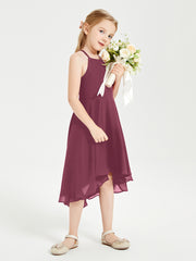 Tea Length Junior Bridesmaid Dresses with Asymmetrical Skirts Mulberry