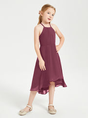 Tea Length Junior Bridesmaid Dresses with Asymmetrical Skirts Mulberry