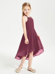 Tea Length Junior Bridesmaid Dresses with Asymmetrical Skirts Mulberry