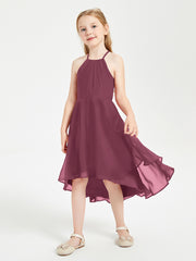 Tea Length Junior Bridesmaid Dresses with Asymmetrical Skirts Mulberry