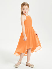Tea Length Junior Bridesmaid Dresses with Asymmetrical Skirts Orange