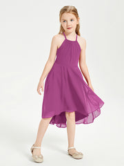 Tea Length Junior Bridesmaid Dresses with Asymmetrical Skirts Orchid