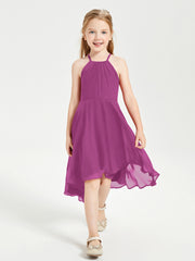 Tea Length Junior Bridesmaid Dresses with Asymmetrical Skirts Orchid