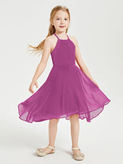 Tea Length Junior Bridesmaid Dresses with Asymmetrical Skirts Orchid