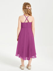 Tea Length Junior Bridesmaid Dresses with Asymmetrical Skirts Orchid