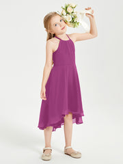 Tea Length Junior Bridesmaid Dresses with Asymmetrical Skirts Orchid