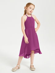 Tea Length Junior Bridesmaid Dresses with Asymmetrical Skirts Orchid