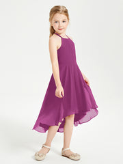 Tea Length Junior Bridesmaid Dresses with Asymmetrical Skirts Orchid