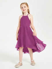 Tea Length Junior Bridesmaid Dresses with Asymmetrical Skirts Orchid
