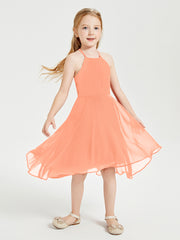 Tea Length Junior Bridesmaid Dresses with Asymmetrical Skirts Papaya