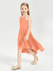 Tea Length Junior Bridesmaid Dresses with Asymmetrical Skirts Papaya