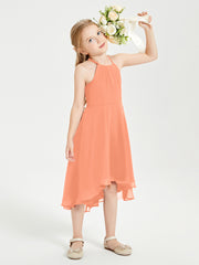 Tea Length Junior Bridesmaid Dresses with Asymmetrical Skirts Papaya