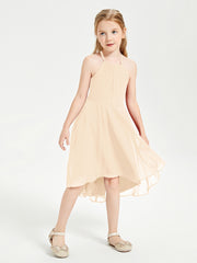 Tea Length Junior Bridesmaid Dresses with Asymmetrical Skirts Peach