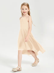 Tea Length Junior Bridesmaid Dresses with Asymmetrical Skirts Peach