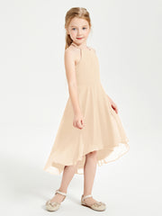 Tea Length Junior Bridesmaid Dresses with Asymmetrical Skirts Peach