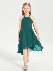 Tea Length Junior Bridesmaid Dresses with Asymmetrical Skirts Peacock