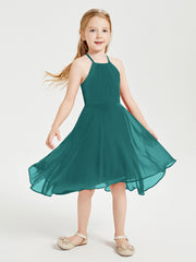 Tea Length Junior Bridesmaid Dresses with Asymmetrical Skirts Peacock