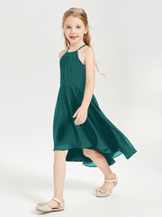 Tea Length Junior Bridesmaid Dresses with Asymmetrical Skirts Peacock