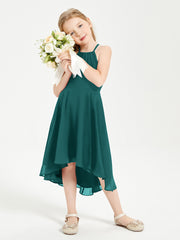 Tea Length Junior Bridesmaid Dresses with Asymmetrical Skirts Peacock