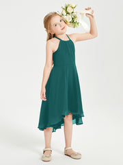 Tea Length Junior Bridesmaid Dresses with Asymmetrical Skirts Peacock