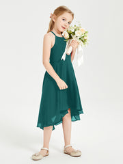 Tea Length Junior Bridesmaid Dresses with Asymmetrical Skirts Peacock