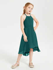 Tea Length Junior Bridesmaid Dresses with Asymmetrical Skirts Peacock