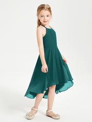 Tea Length Junior Bridesmaid Dresses with Asymmetrical Skirts Peacock