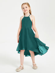 Tea Length Junior Bridesmaid Dresses with Asymmetrical Skirts Peacock
