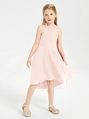 Tea Length Junior Bridesmaid Dresses with Asymmetrical Skirts Pearl Pink