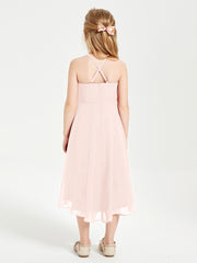 Tea Length Junior Bridesmaid Dresses with Asymmetrical Skirts Pearl Pink