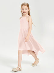 Tea Length Junior Bridesmaid Dresses with Asymmetrical Skirts Pearl Pink