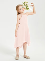Tea Length Junior Bridesmaid Dresses with Asymmetrical Skirts Pearl Pink