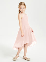 Tea Length Junior Bridesmaid Dresses with Asymmetrical Skirts Pearl Pink