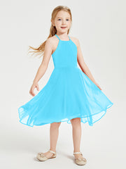 Tea Length Junior Bridesmaid Dresses with Asymmetrical Skirts Pool