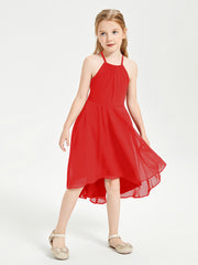 Tea Length Junior Bridesmaid Dresses with Asymmetrical Skirts Red