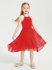 Tea Length Junior Bridesmaid Dresses with Asymmetrical Skirts Red