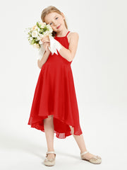 Tea Length Junior Bridesmaid Dresses with Asymmetrical Skirts Red