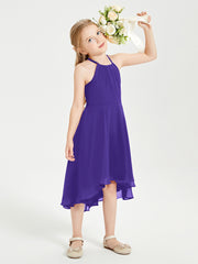 Tea Length Junior Bridesmaid Dresses with Asymmetrical Skirts Regency