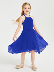 Tea Length Junior Bridesmaid Dresses with Asymmetrical Skirts Royal Blue