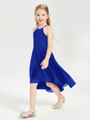Tea Length Junior Bridesmaid Dresses with Asymmetrical Skirts Royal Blue