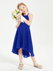 Tea Length Junior Bridesmaid Dresses with Asymmetrical Skirts Royal Blue