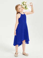Tea Length Junior Bridesmaid Dresses with Asymmetrical Skirts Royal Blue