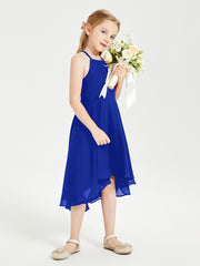 Tea Length Junior Bridesmaid Dresses with Asymmetrical Skirts Royal Blue