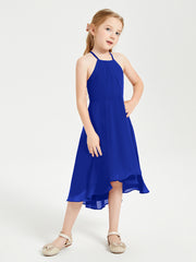 Tea Length Junior Bridesmaid Dresses with Asymmetrical Skirts Royal Blue