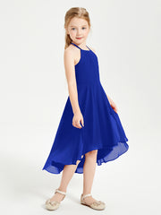 Tea Length Junior Bridesmaid Dresses with Asymmetrical Skirts Royal Blue