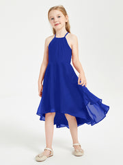 Tea Length Junior Bridesmaid Dresses with Asymmetrical Skirts Royal Blue