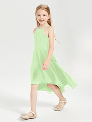 Tea Length Junior Bridesmaid Dresses with Asymmetrical Skirts Sage