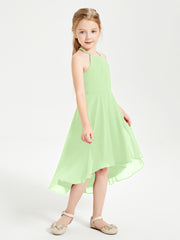Tea Length Junior Bridesmaid Dresses with Asymmetrical Skirts Sage