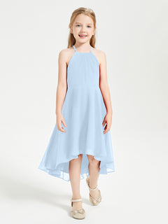 Tea Length Junior Bridesmaid Dresses with Asymmetrical Skirts Sky Blue