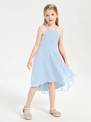 Tea Length Junior Bridesmaid Dresses with Asymmetrical Skirts Sky Blue